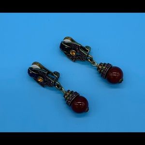 Heidi Daus carnelian and clip crystal earrings